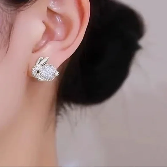 Silver Bunny Stud Earrings - Picture 3 of 3